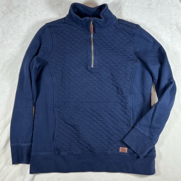 L.L. Bean Medium Navy Quilted Soft Cotton Quarter Zip Pullover Sweater EUC C22 - Picture 1 of 10